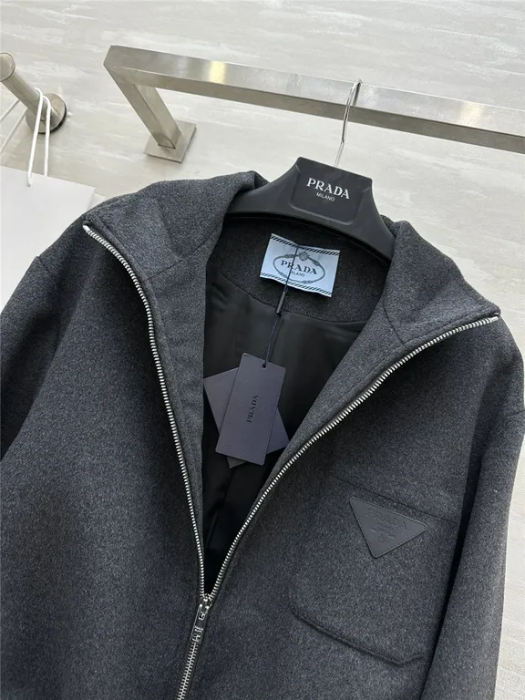 Prada short stand collar wool coat